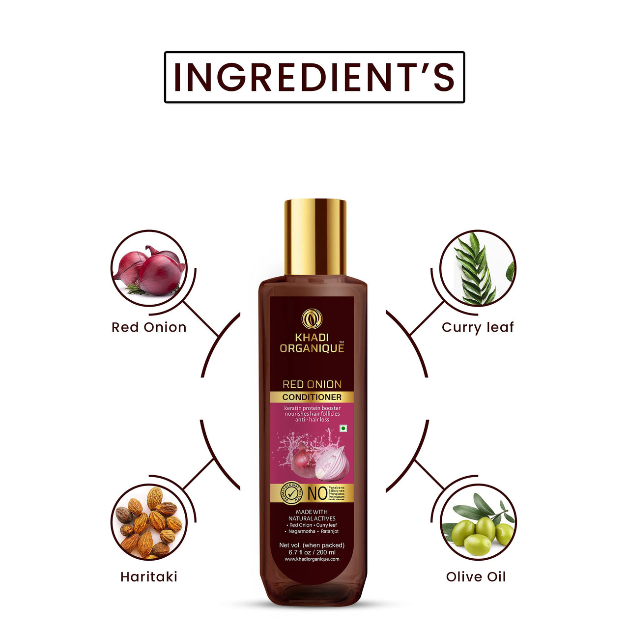 Khadi Organique Red Onion Hair Conditioner With Keratin Protein Booster (SLS & PARABEN FREE) (Red Onion Hair Conditioner)