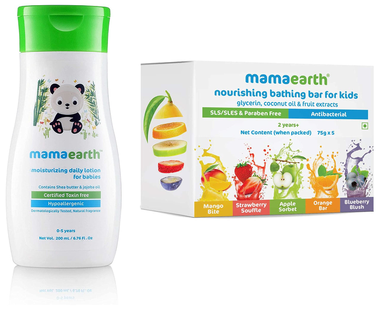 Mamaearth Daily Moisturizing Lotion, 200ml & Fruit Based Nourishing Clear Bathing Bar Baby Soap With Glycerine, For Kids 75 Gram X 5
