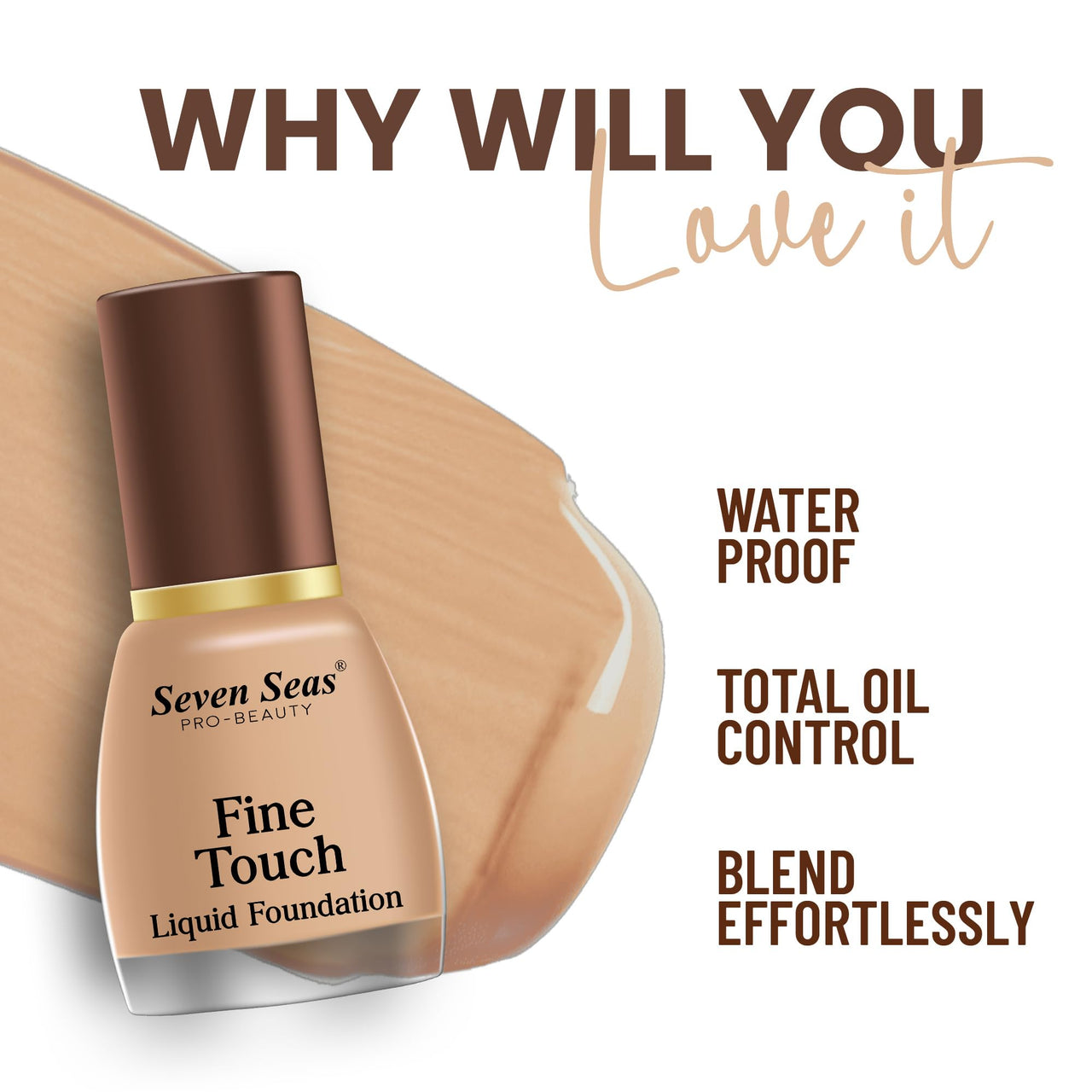 Seven Seas Fine Touch | Long Lasting | Waterproof | Lightweight Liquid Foundation Matte Finish Foundation for Face Makeup (Skin, 12ML)