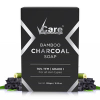 VCare Bamboo Charcoal Soap for Men and Women|76% TFM Grade 1 Skin Protection, Deep Cleansing and Detoxifies Bathing Soap Bar - 100gm Buy 3 Get 1 Free