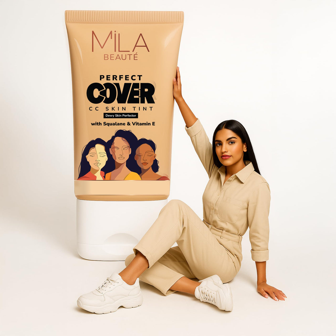 Mila Beauté Perfect Cover Cc Cream With Spf 24+ I Light Makeup With Natural Coverage & Dewy Finish I Skin Tint With Squalene I Hydrate & Brighten Skin | Conceal Dark Spots (25ml, Biscuit Spread)