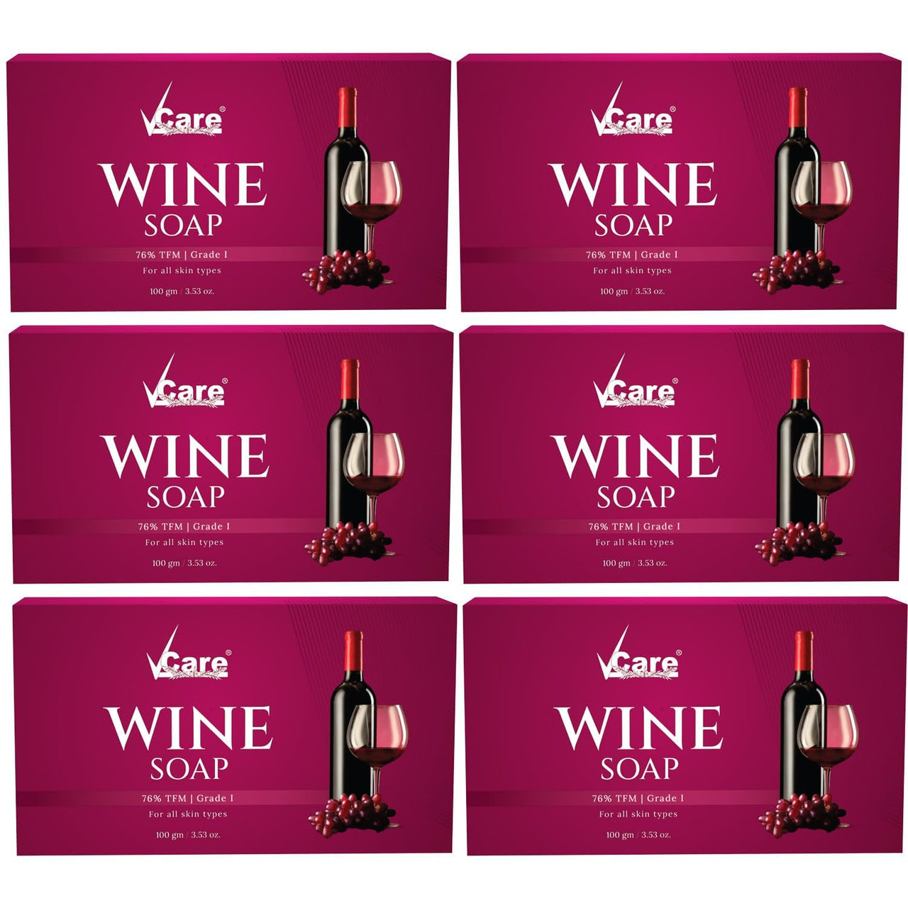 Vcare Red Wine Soap for All Skin Types - Redwine Bathing Bar Deep Cleansing, Exfoliating & Moisturizing Bathing Soaps Combo Pack - 100g (Pack of 6)