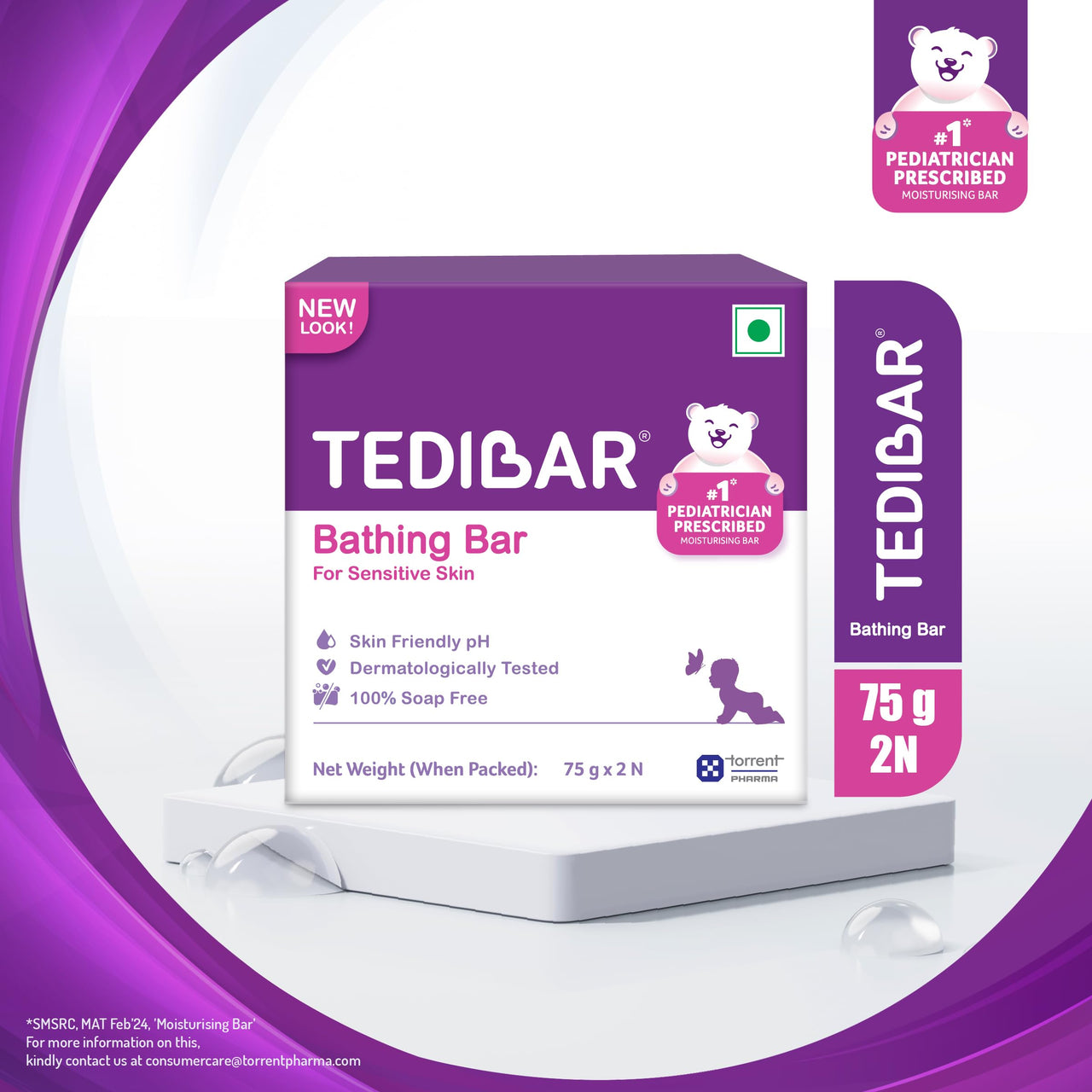 Tedibar Baby Bathing Bar - 75g x 2 | For Baby’s Sensitive Skin | Gentle Cleansing, Skin-friendly, pH 5.5 & B4 Nappi Cream 75g - No.1 Pediatrician Prescribed Diaper Rash Prevention Cream.