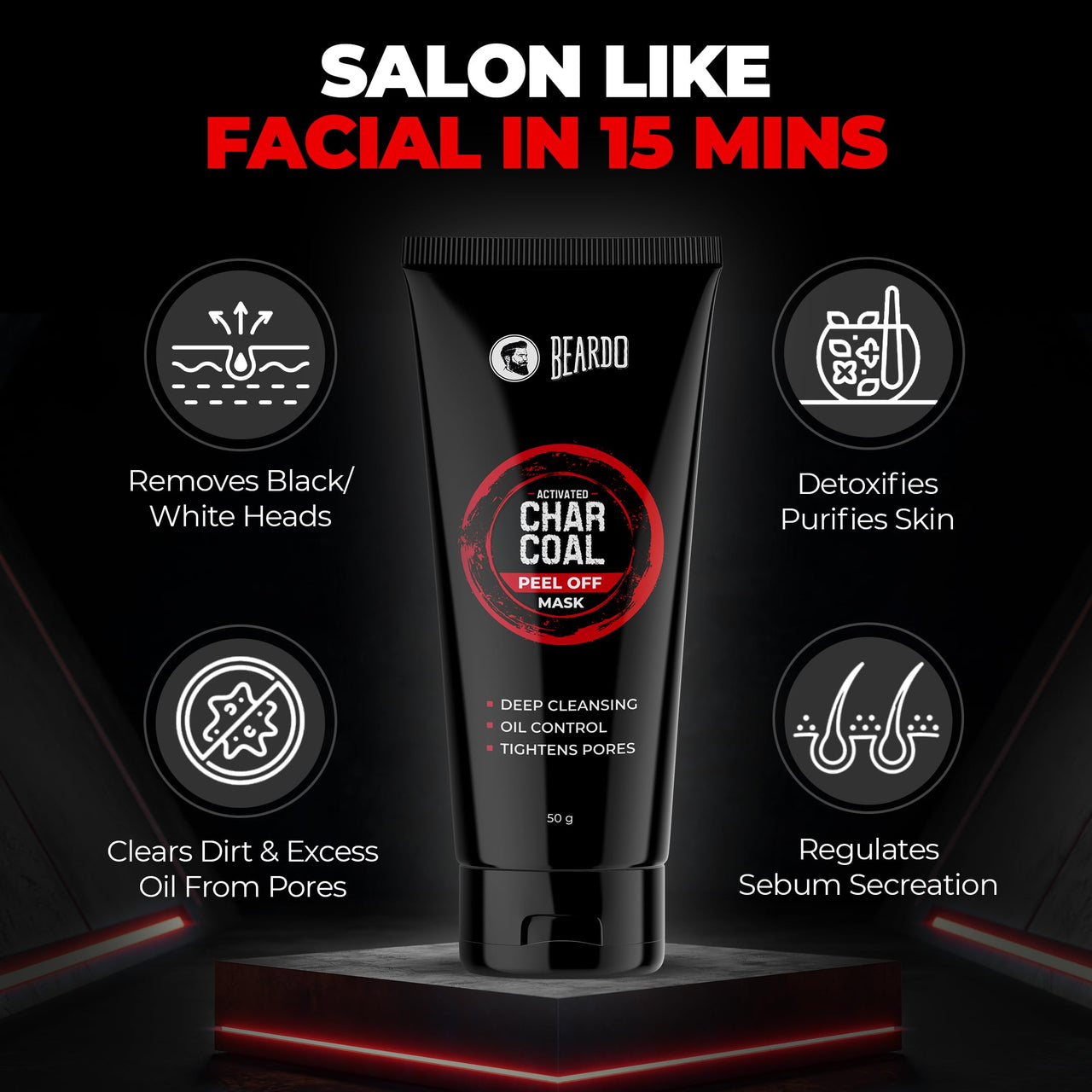 Beardo Activated Charcoal Face Wash 50ml, Activated Charcoal Peel Off Mask 50g, Whisky Smoke Lip Balm 4g, Whisky Smoke Perfume EDP 20ml, Travel Pouch (Set of 5)