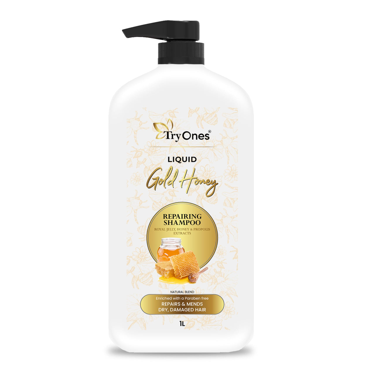 TryOnes Liquid Honey Shampoo Shampoo For Dry & Damaged Hair | No Paraben | with Honey & Nourishing Oil 1000 ml
