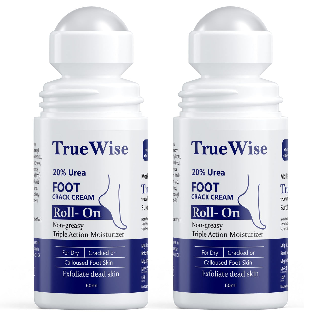 TrueWise® 20% Urea Crack Heel Repair Foot Cream Roll On 50ml Foot Cream For Dry And Cracked Feet With 2% Lactic Acid, Olive Oil & Vitamin E | Help Heel Repair and Moisturise Cracked Heels (2)