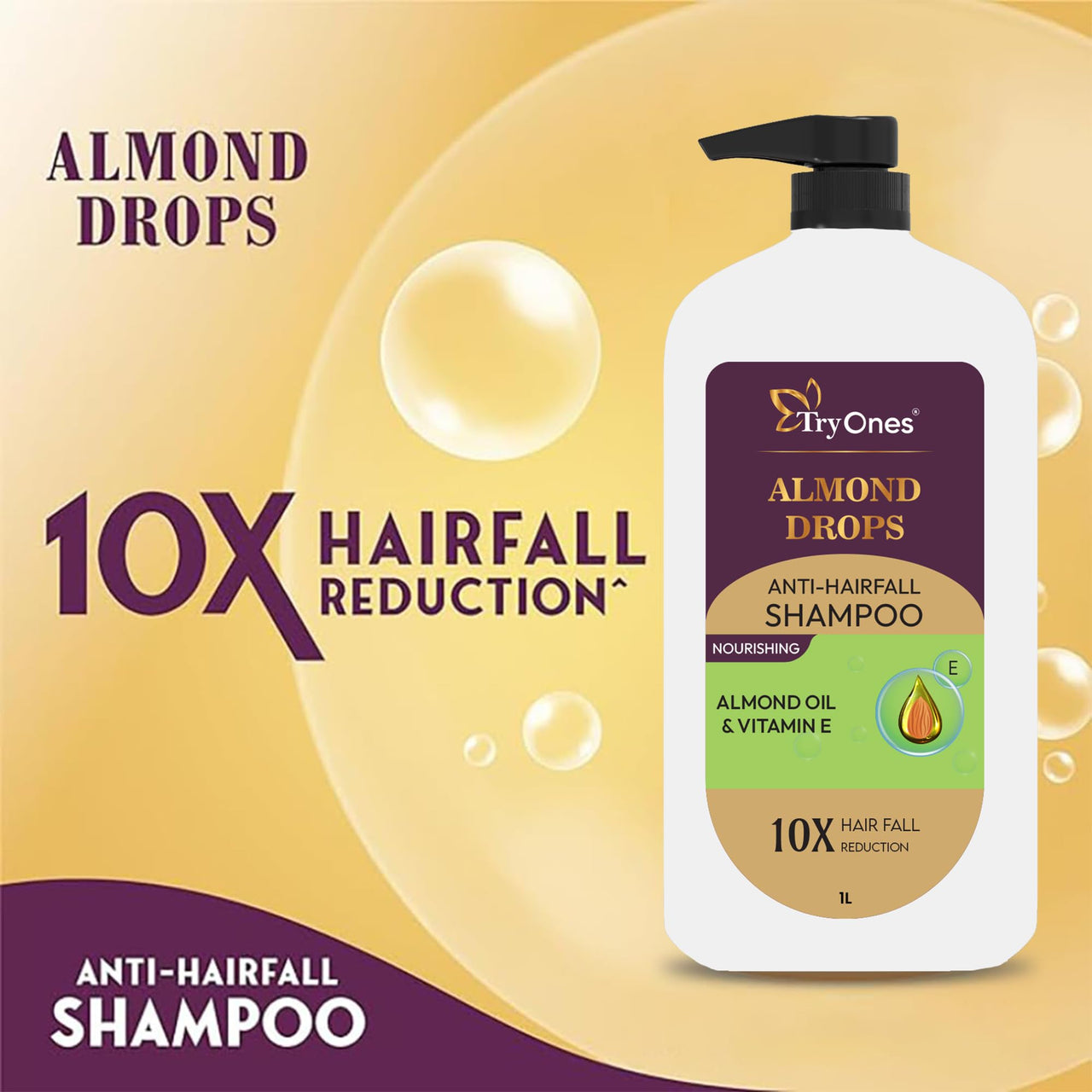 TryOnes Almond Drops Anti Hairfall Shampoo 1000 ml | Dry & Frizzy Hair | Helps Control Hair Fall & Promotes Hair Growth Shampoo