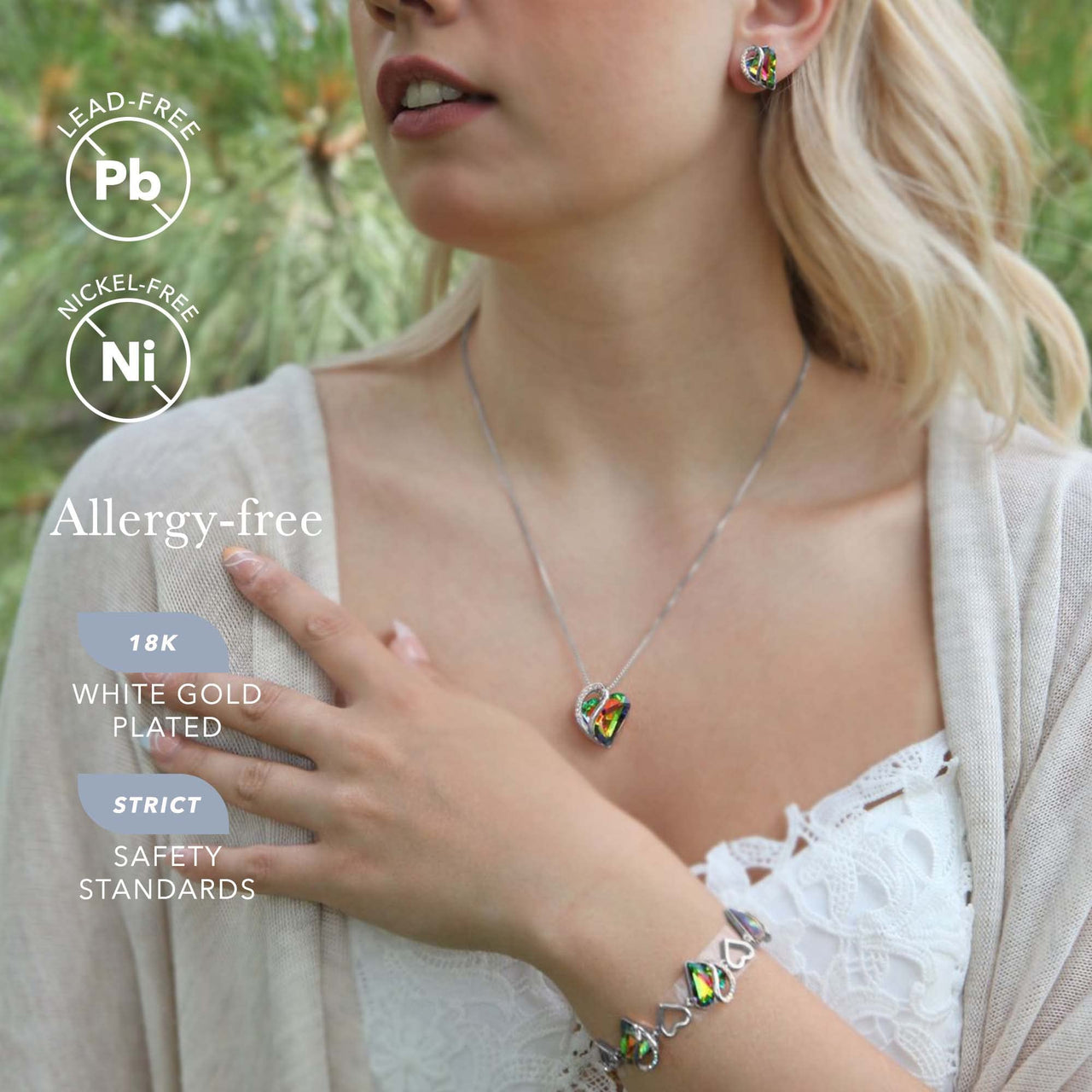 Leafael Women’s Silver Plated Infinity Love Heart Pendant Necklace with Birthstone Crystals, Jewelry Gifts for Her, 18 + 2 inch Chain, Anniversary Birthday Mother's  Necklaces for Wife Mom Girlfriend 13a-Protection-Rainbow Black