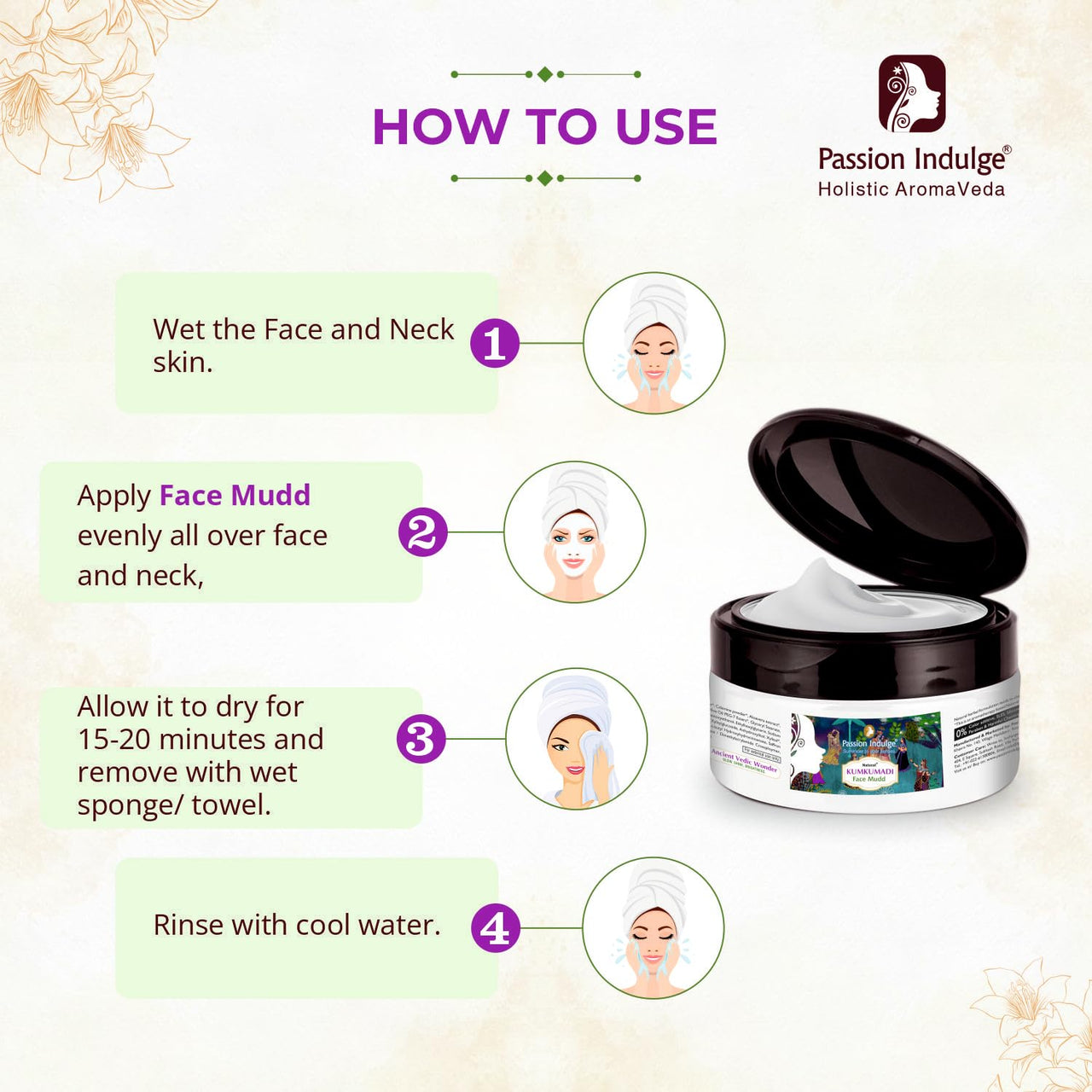 Passion Indulge Kumkumadi Natural Face Mudd Pack for Anti-Aging, Glowing, shine and Brightness with Saffron, Vetiver Oil, and 16 Herbs for All Skin Types - 250gm