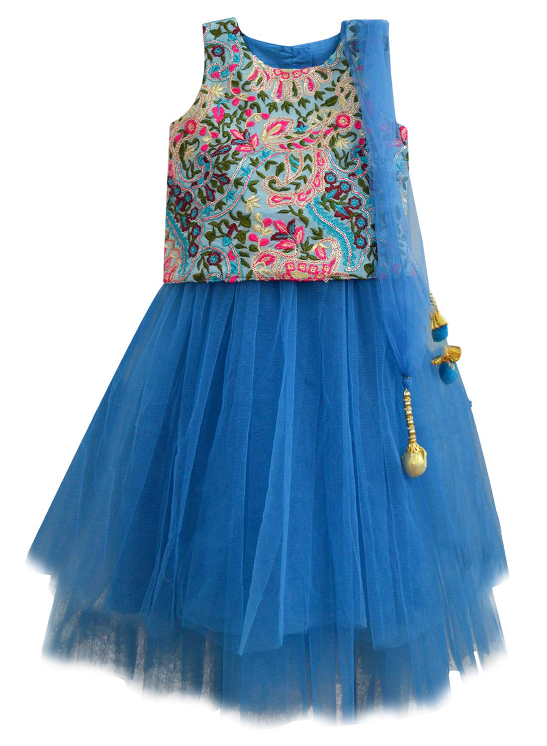 A.T.U.N Girls Lehenga Choli Multi-Turquoise