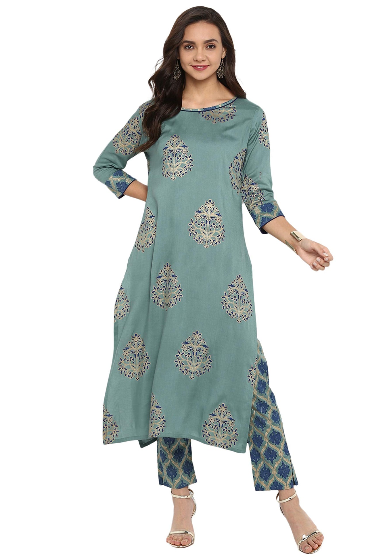 Janasya Women's  Yellow Rayon Straight Kurta with Pant