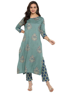 Janasya Women's  Yellow Rayon Straight Kurta with Pant