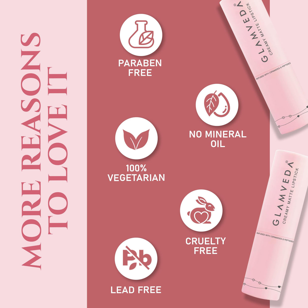 Glamveda Creamy Matte Long Lasting Lipstick with Ceramides & Peptides, Lightweight, 12 Hour Wear, Smudgeproof & Transferproof - Dream Pink 303