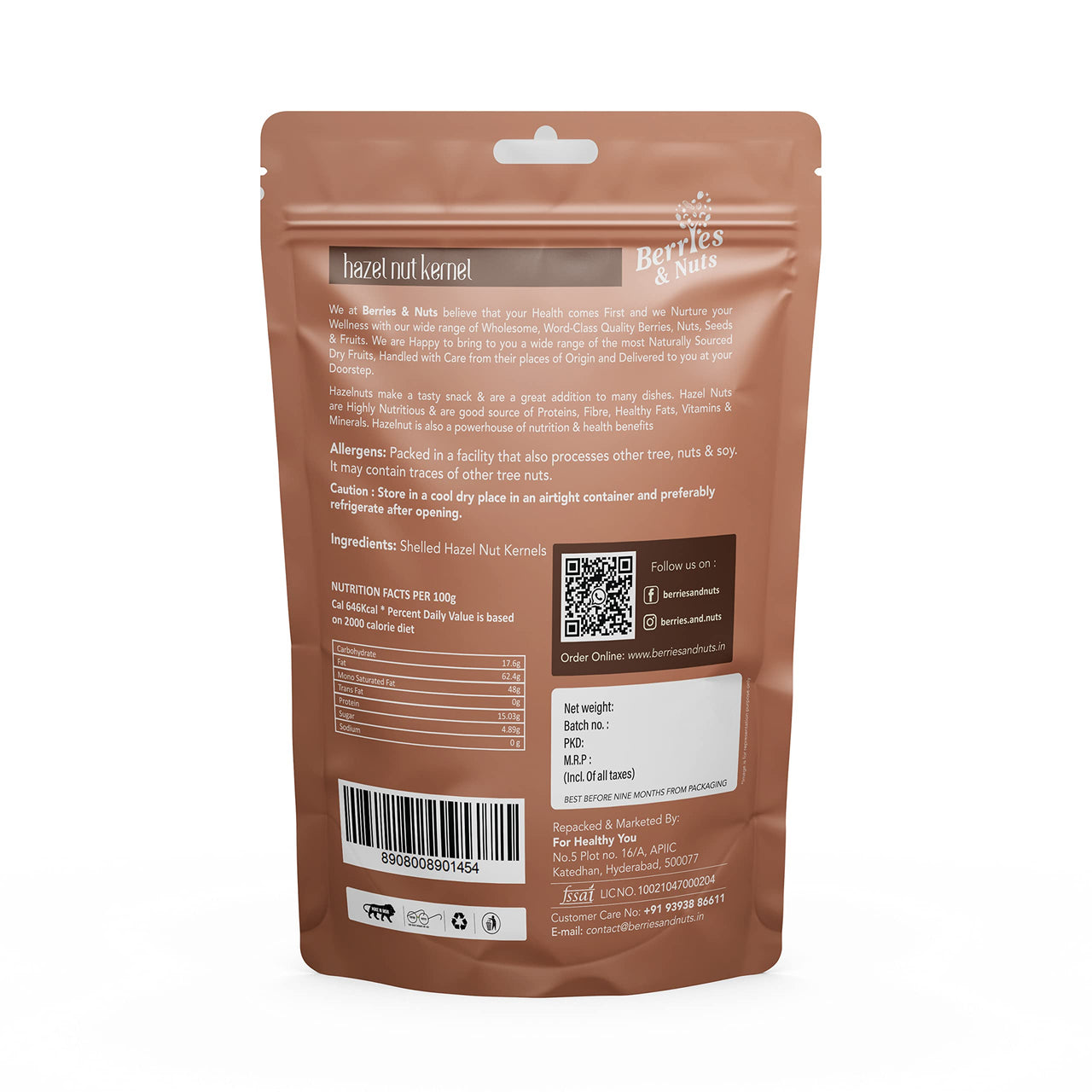 Berries And Nuts Jumbo Hazel Nuts 200 Grams Pouch | Hazel Nut Kernels | 1 Pack of 200 Grams