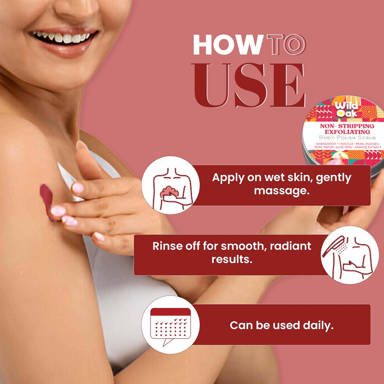 WildOak Aloevera, Sandalwood, Hibiscus Body Scrub | Lightens Dark Area like Neck & Elbows | Smoothen Bumpy Legs & Hands | Remove Dead Skin | Enriched with Pearl Paste, Orange Peel, Rose | 100gm