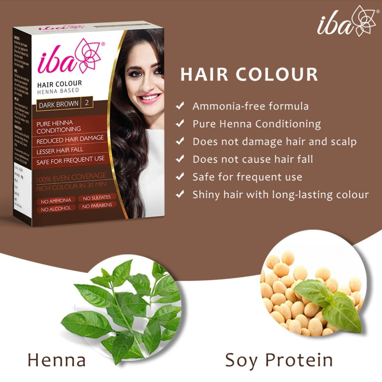 Iba Henna Based Hair Colour Dark Brown Pack of 2 + Black Seed Conditioner Combo (140g+ 125ml), Naturally Coloured Hair & Long Lasting | Conditioning | Reduced Hair fall & Hair Damage | Shine & Nourish Hair | Ammonia & Sulphate Free Formula | Halal Certifi