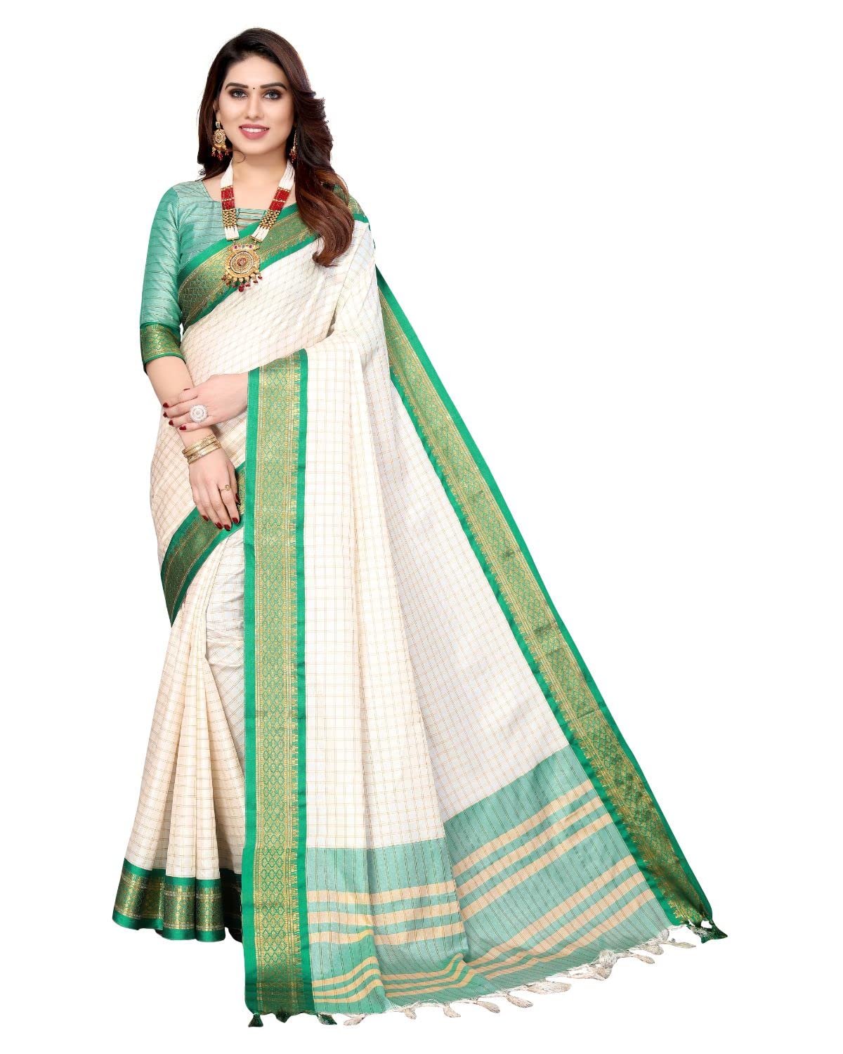 Tarshika Women's  Cotton Silk Handloom Weaving Silk Saree With Rich Contrast Pallu(COTTON SILK SAREE_04)