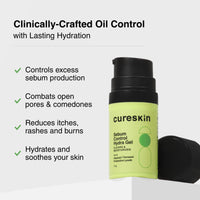 Cureskin Sebum Control Hydra Gel: Hydration & Shine Control for Oily Skin with Aquaxyl, Farnesol, Probiotics Lysate (17 g)