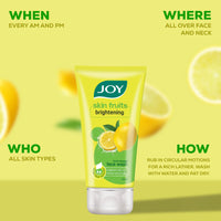 Joy Skin Fruits Lemon Brightening Face Wash 100ml x2 | with Vitamin C for Glowing Skin | Reduces Dark Spots, Removes Excess Oil & Dirt | For Normal to Oily Skin
