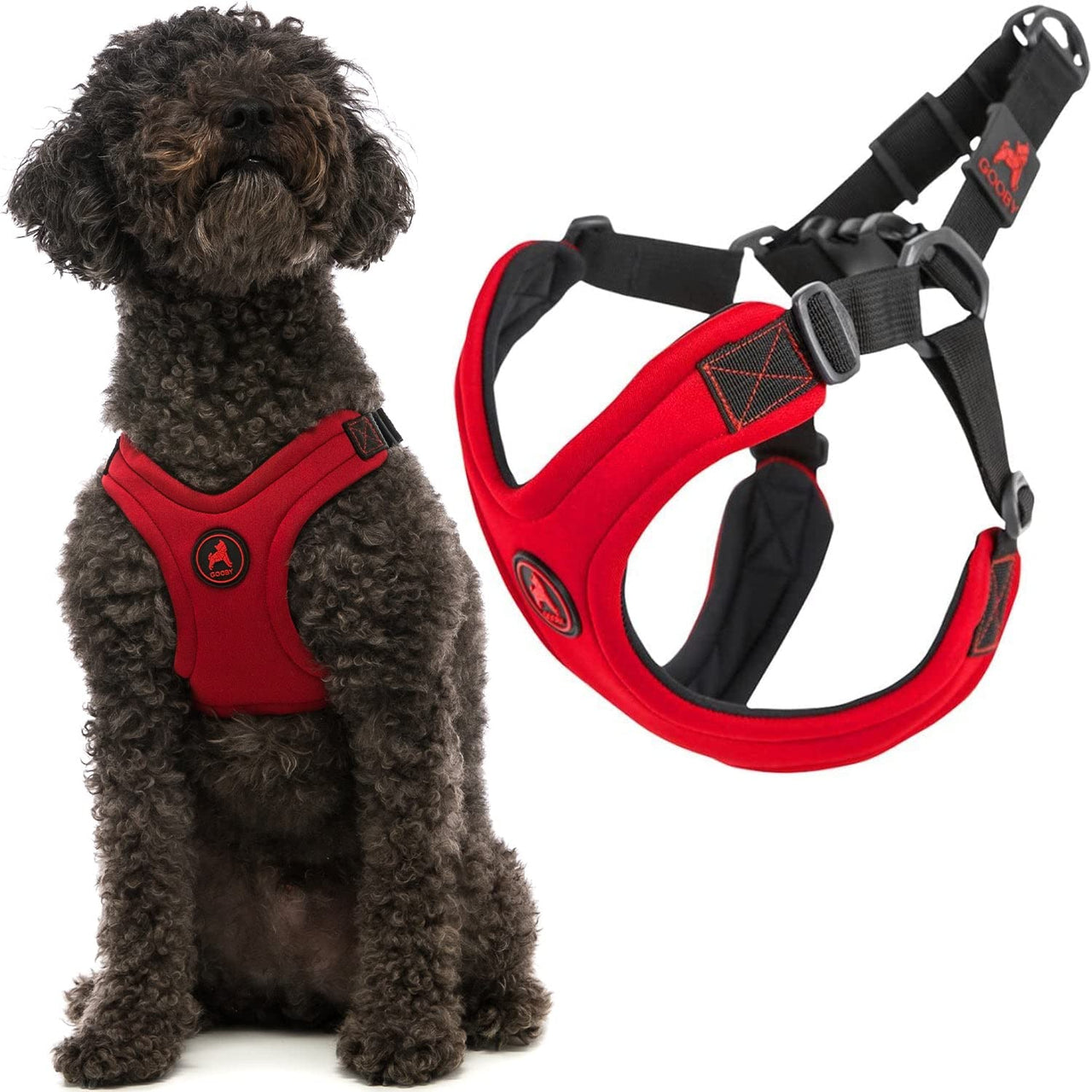 Gooby Escape Free Sport Harness - Red, Large - No Choke Step-in Patented Neoprene Small Dog Harness with Four-Point Adjustment - Perfect on The Go Dog Harness for Medium Dogs No Pull and Small Dogs Large chest (16-24.25")