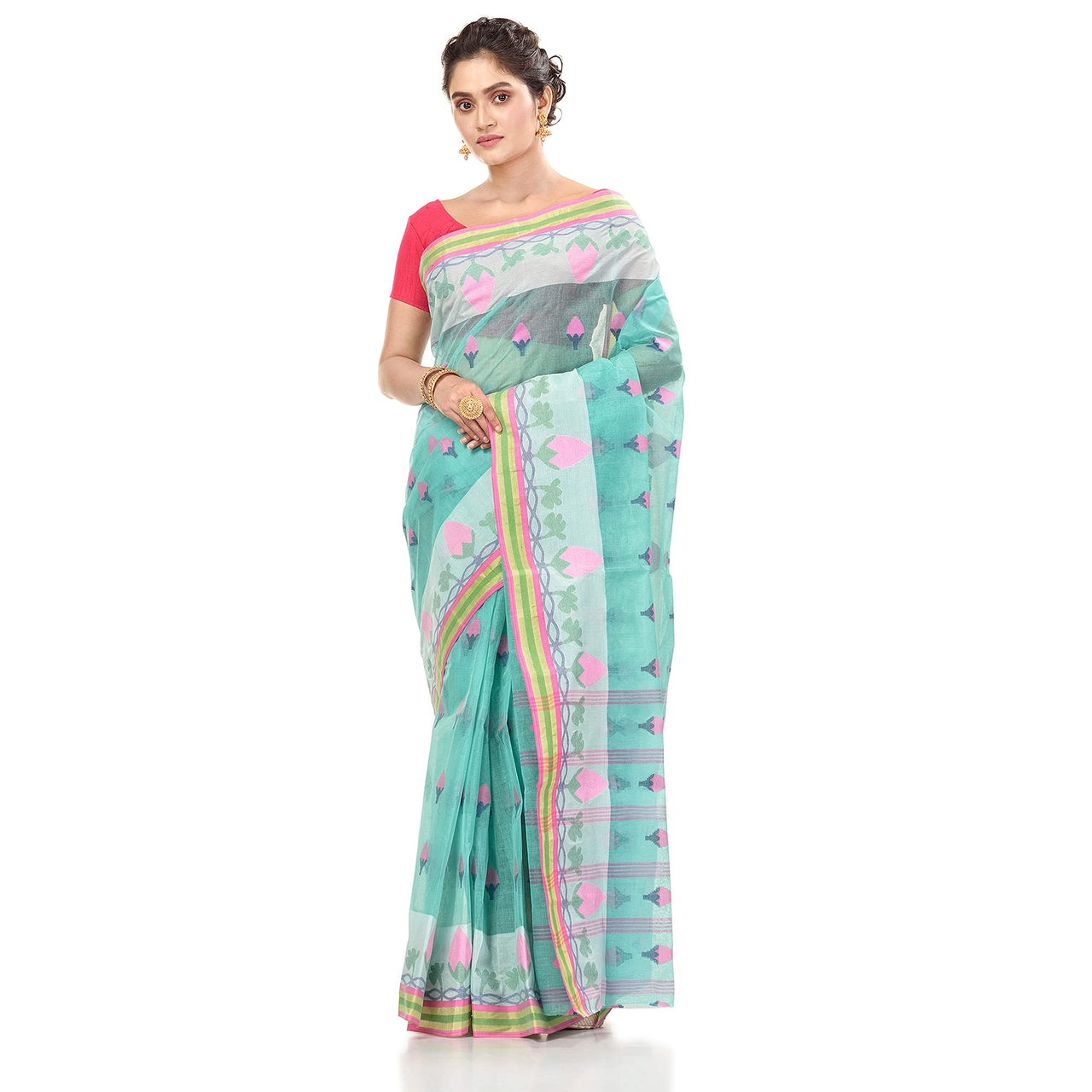 Brajawasi Women's  Pure Cotton Bengal Tant Handloom Saree Without Blouse Piece (ND-1)