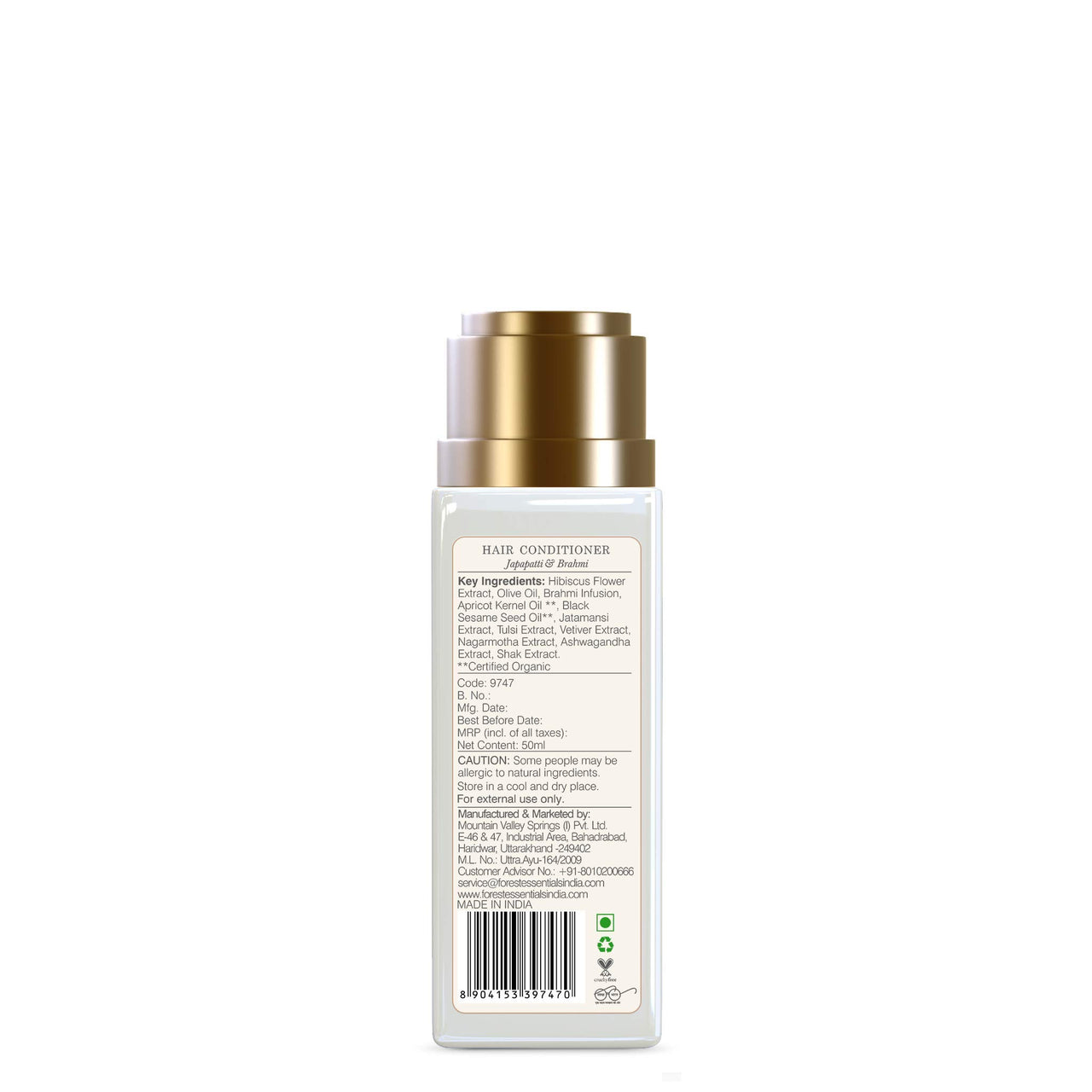 Forest Essentials Travel Hair Conditioner With Cold Pressed Oils & Infusions Of Hibiscus Flowers, Herbs & Leaves For Dry, Frizzy & Chemically Treated Hair (Coconut, Fresh), SLS/SLES Paraben Free, 50ml