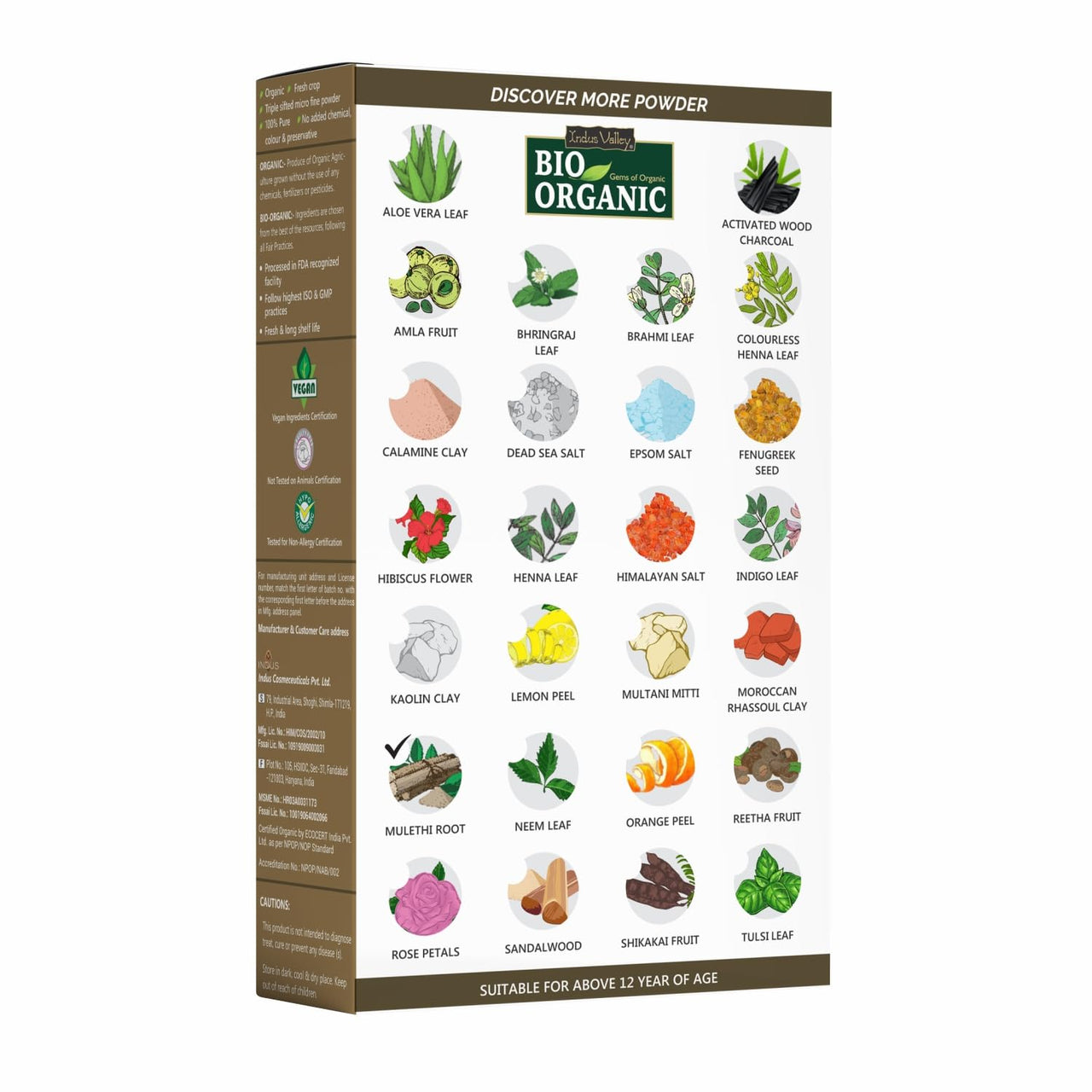 INDUS VALLEY BIO Organic Multani Mitti Powder (Bentonite clay) for Skin & Hair | Mulethi Powder for Face | Yashtimadhu | Liquorice | Glycyrrhiza Glabra (200g + 100g =300g)