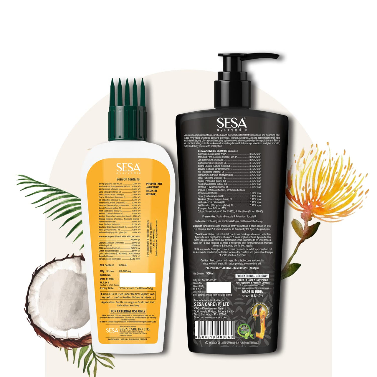 SESA Ayurvedic Hair Oil 200Ml + Ayurvedic Medicinal Shampoo 500Ml Combo Pack Control Hair Fall Nourishes Scalp Help Hair Growth For Men & Women