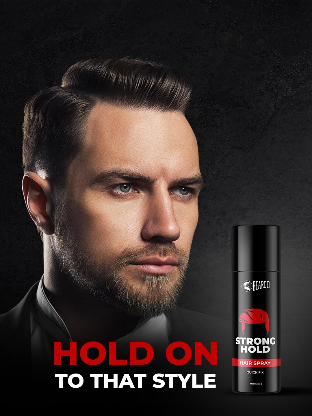 BEARDO Strong Hold Hair Spray, 192 Ml, Hair Spray For Men, Hair Styling, Hair Setting Spray, Hair Fixing Spray, Strong Hold, Natural Shine, Pack of 1