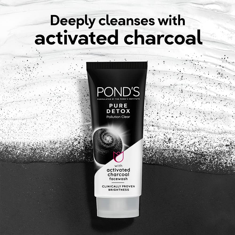 POND'S Pure Detox Face Wash 200 g, Daily Exfoliating & Brightening Cleanser, Deep Cleans Oily Skin - With Activated Charcoal for Fresh, Glowing Skin (Pack of 2)