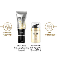 Olay Total Effects Giftpack - Day Cream with SPF 15 50gm + Cleanser 100g | Fights 7 Signs of Ageing | With Niacinamide and Green Tea Extracts | Normal, Oily, Dry, Combination Skin | Pack of 2
