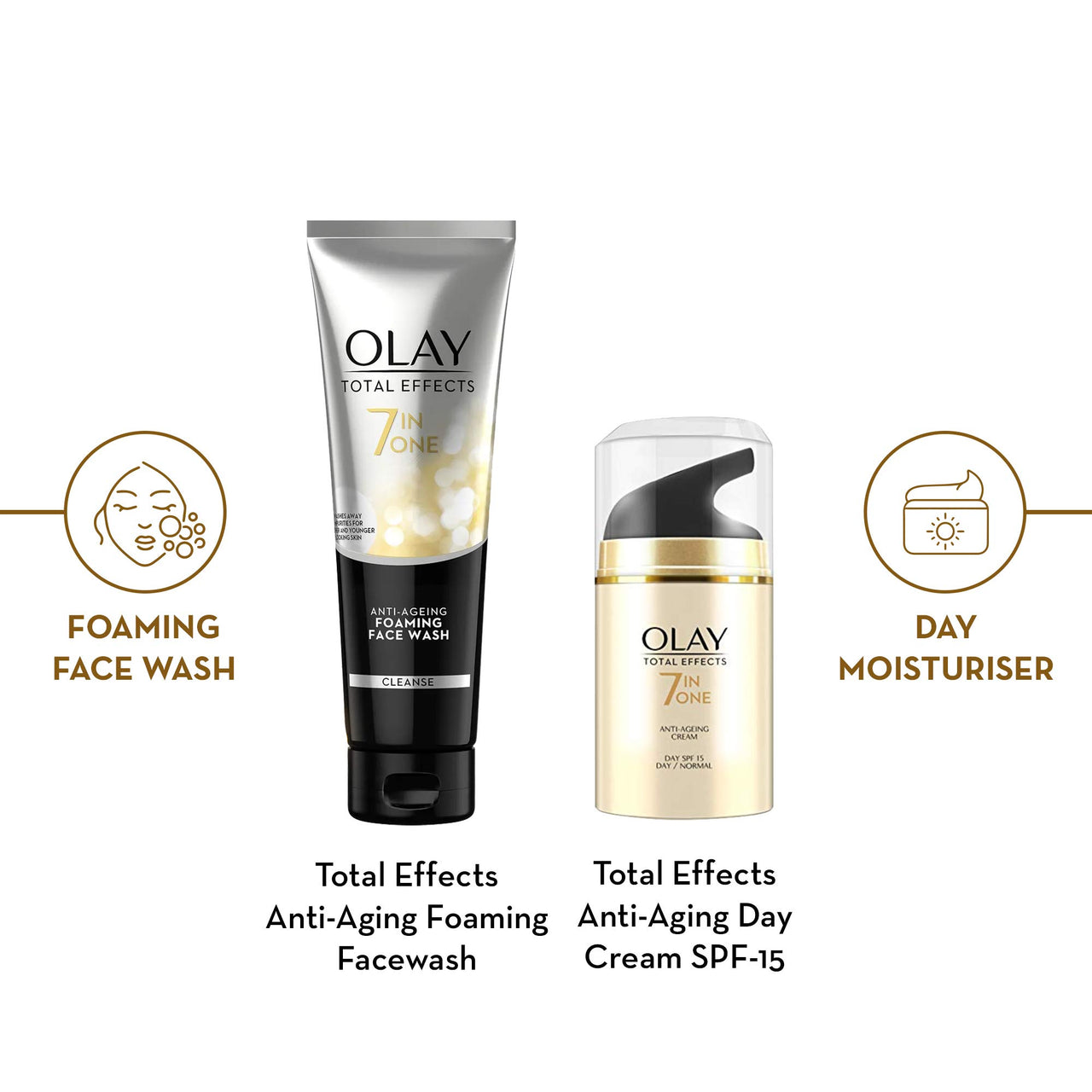 Olay Total Effect Day Cream (Spf 15), 50g & Cleanser Pack For Anti Ageing, 100g & Olay Total Effects Day Cream With Vitamin B5, Niacinamide, Green Tea, Spf 15, 50 Gm