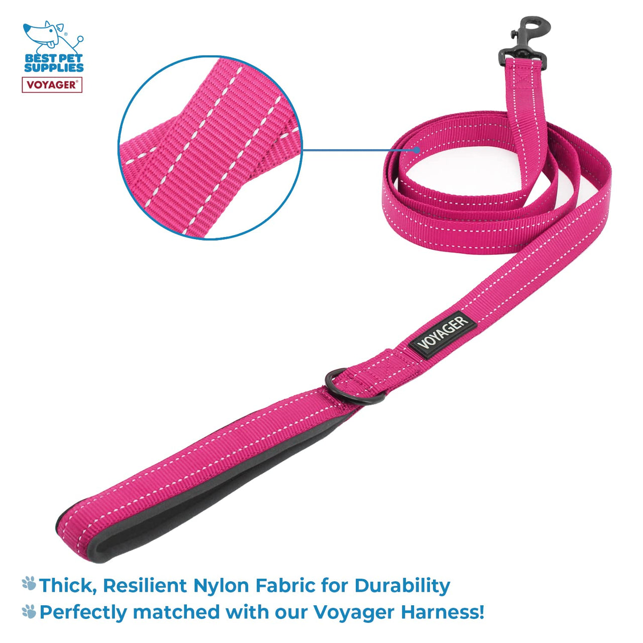 Voyager Dog Harness Dual Leash Attachment No-Pull Control Adjustable Soft but Strong Pet Harness for Medium and Large Dogs with 3M Reflective Technology - Harness Leash Set (Fuchsia), XL XL (Chest: 28 - 37") Harness Leash Set (Fuchsia Nylon)
