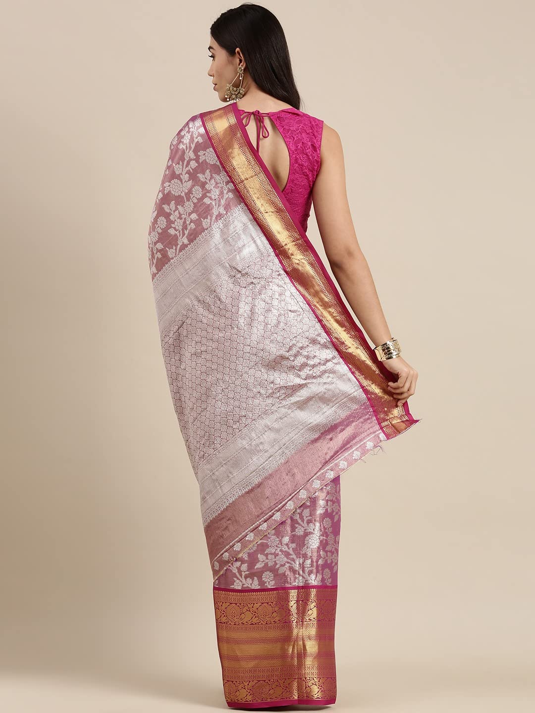 Pandadi Saree Women's  Arasi Soft Tissue Banarasi Silk Dharmavaram Pattu Saree With Unstiched Blouse Piece