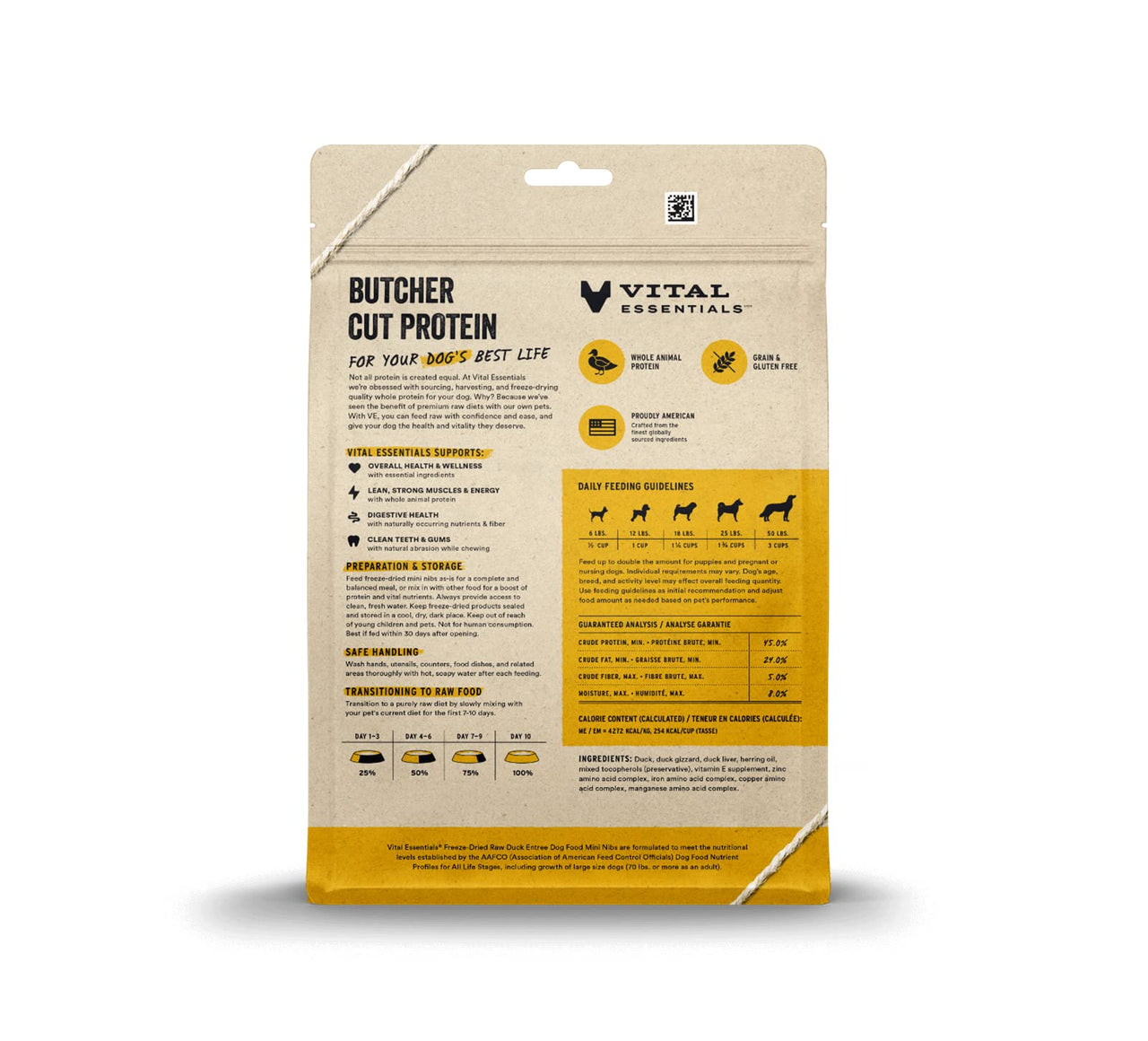 Vital Essentials Freeze Dried Raw Dog Food, Duck Mini Nibs Entree, 14 oz 14 Ounce (Pack of 1)