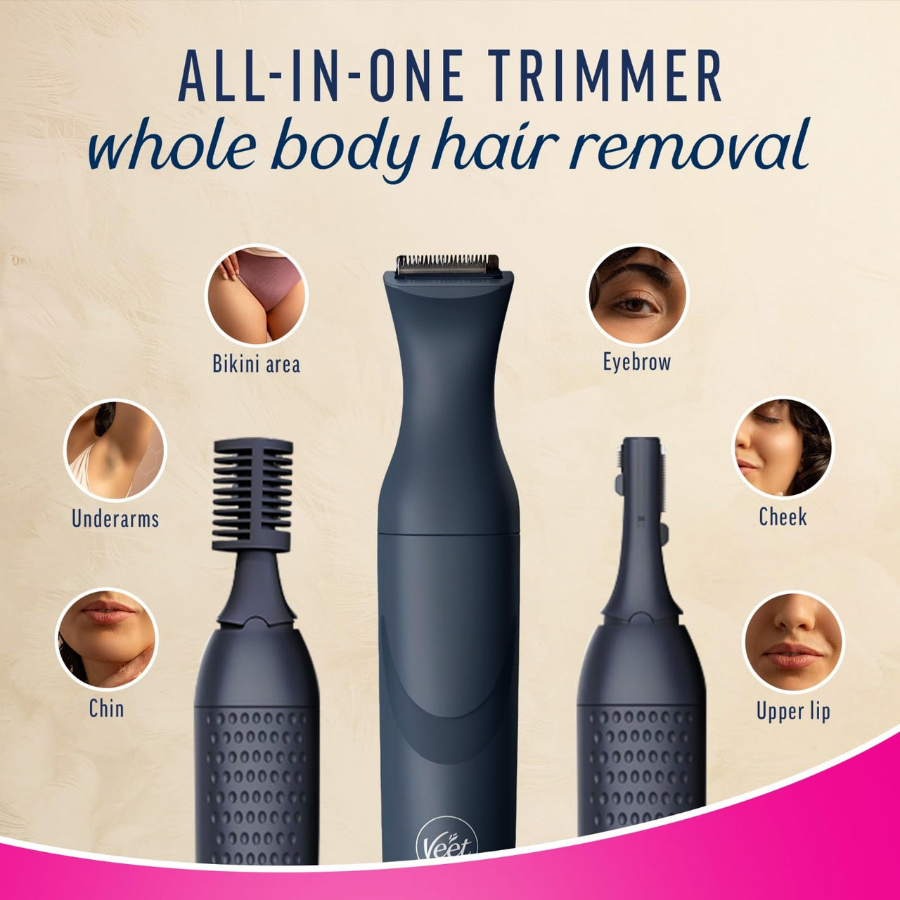 Veet Expert All-in-One Women's Trimmer | Full Body, Bikini, Face & Eyebrow Grooming Trimmer Electric Shaver,Gray