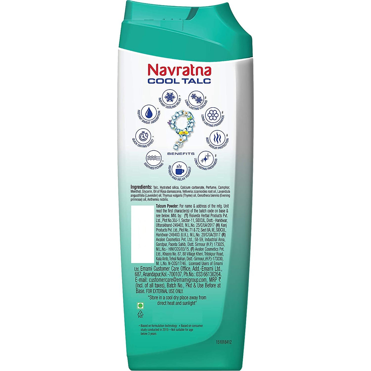 Navratna Cool Talc Active Deo | Talcum Powder | Body Odour Protection & Strong Cooling Effect | Long Lasting Freshness & Fragrance, 400gm