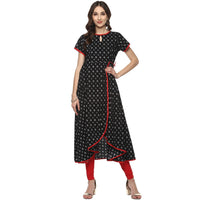 YASH GALLERY Women's  Cotton Printed Anarkali Kurta (Black;Red)