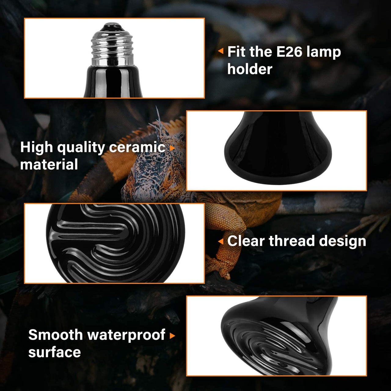Simple Deluxe 25W 1-Pack Mini Ceramic Heat Emitter Reptile Heat Lamp Bulb No Light Emitting Brooder Coop Heater for Amphibian Pet & Incubating Chicken, Black Black/1-pack 25W (Mini)