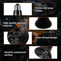 Simple Deluxe 25W 1-Pack Mini Ceramic Heat Emitter Reptile Heat Lamp Bulb No Light Emitting Brooder Coop Heater for Amphibian Pet & Incubating Chicken, Black Black/1-pack 25W (Mini)