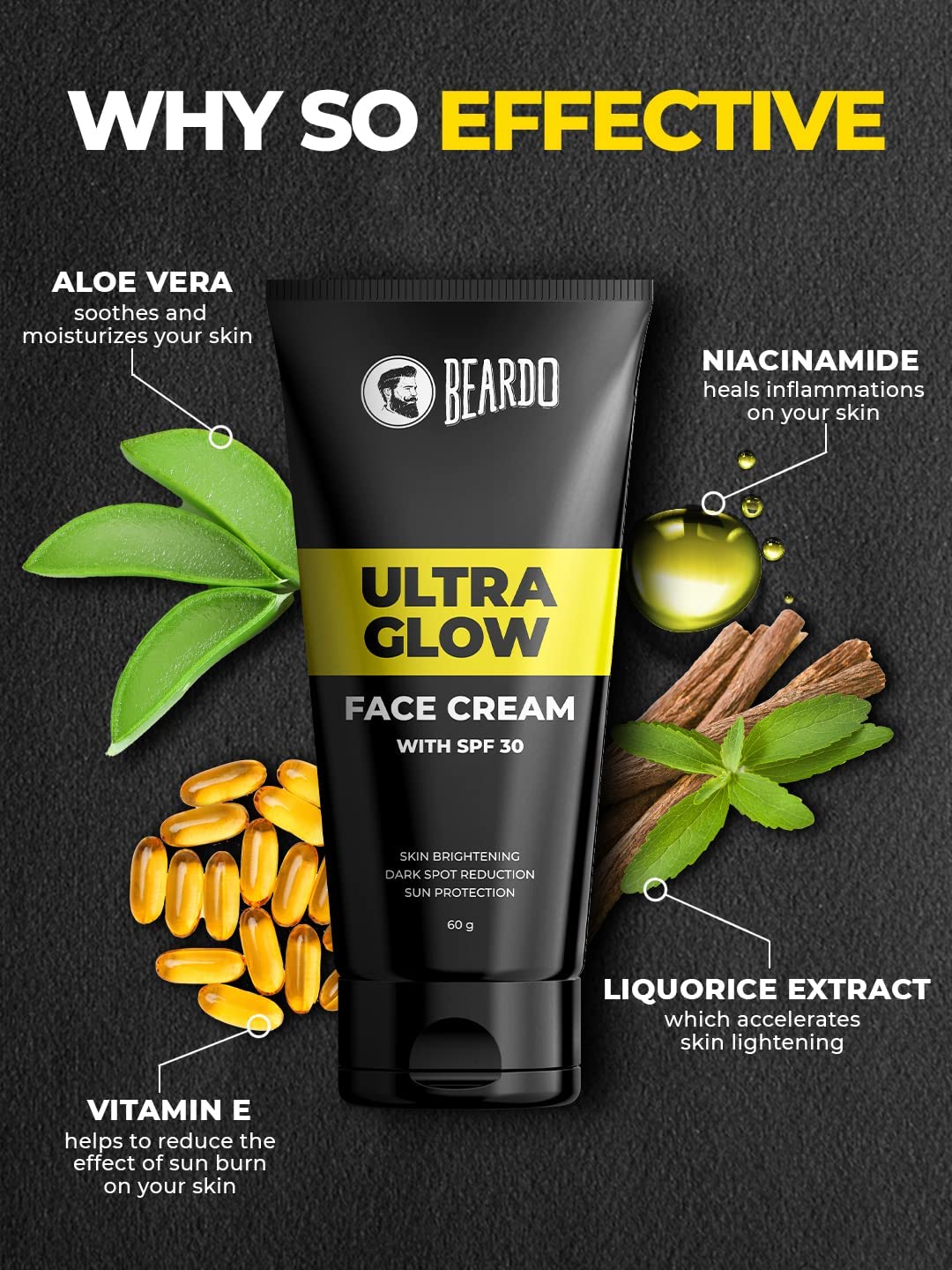 Beardo Ultraglow All in One Face Cream For Men with SPF 30, 60g | Aloe Vera With Vitamin E and Niacinamide for Skin Brightening & Dark Spots Reduction