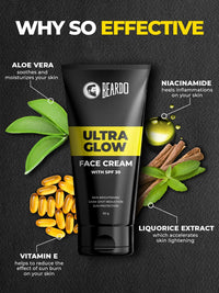 Beardo Ultraglow All in One Face Cream For Men with SPF 30, 60g | Aloe Vera With Vitamin E and Niacinamide for Skin Brightening & Dark Spots Reduction