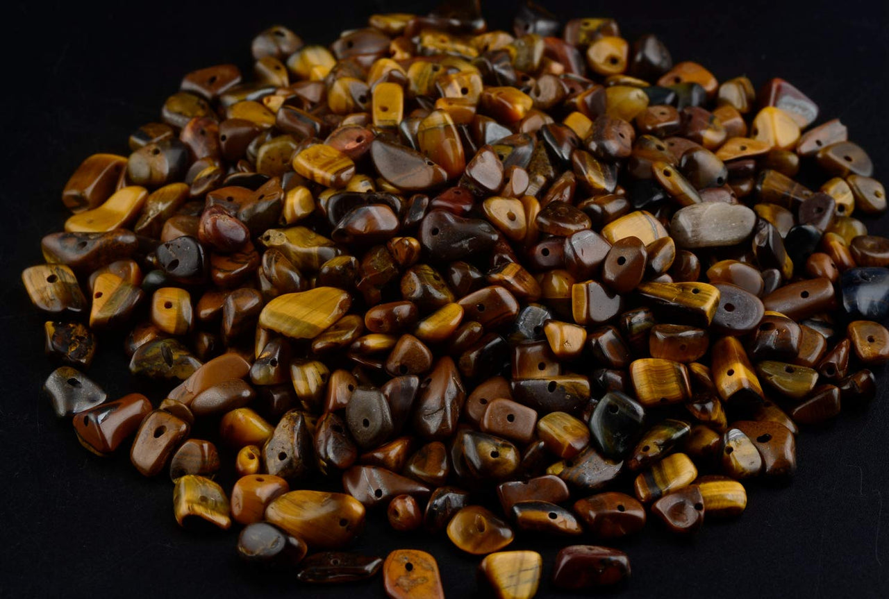 Natural Chip Stone Beads Tiger Eye 5-8mm About 400 Pieces Irregular Gemstones Healing Crystal Loose Rocks Bead Hole Drilled DIY for Bracelet Jewelry Making Crafting (5-8mm, Tiger Eye)