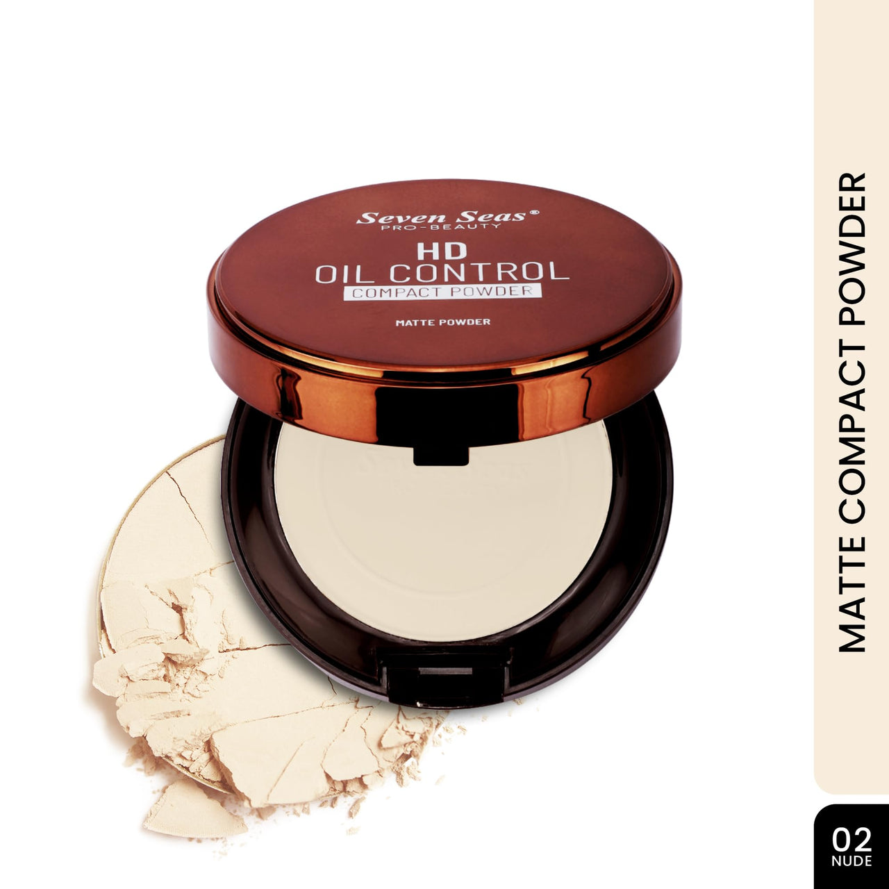 Seven Seas 2 In 1 HD Oil Control Matte Finish Pressed Compact Powder Total Oil Control | Non Oily Matte Look | Evens Out Complexion | Hides Imperfections | Blends Effortlessly (Nude)