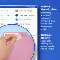 Avery Removable ID Labels, Sure Feed Technology, Removable Adhesive, 3-1/3