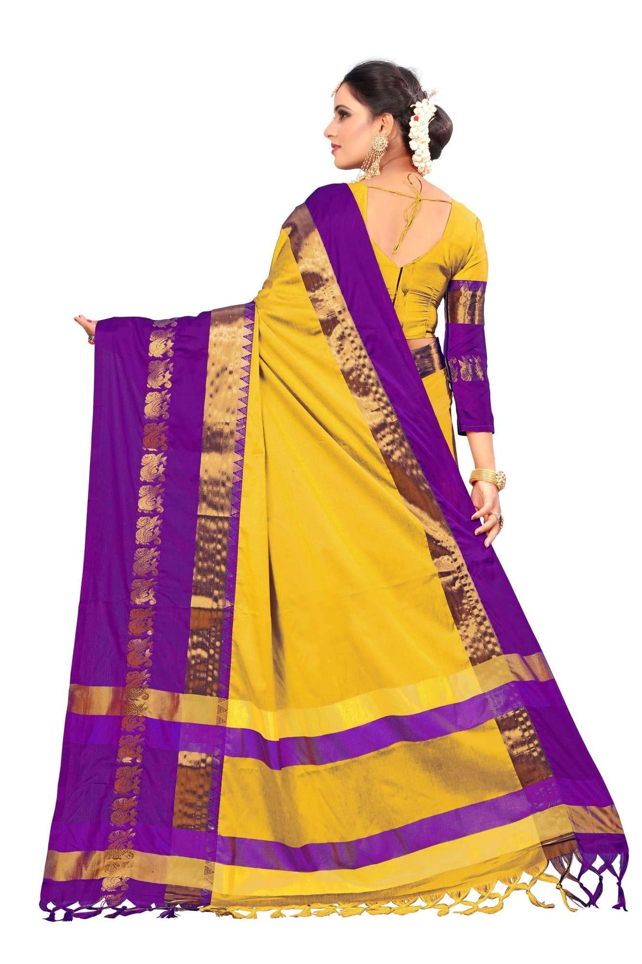 PAREVDEE Women's  Dobby Cotton Saree With Blouse Piece