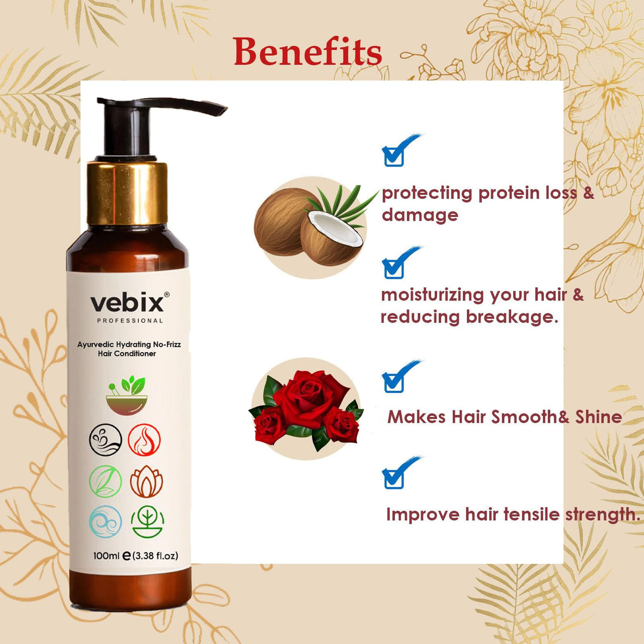 VebixProfessional Customized HairFall Control Regimen Ayurvedic 4 Product Kit | Anti Hairfall Shampoo - Hair Oil, Keratin Conditioner & Hair Growth Serum | 350ml (All Hair Types)