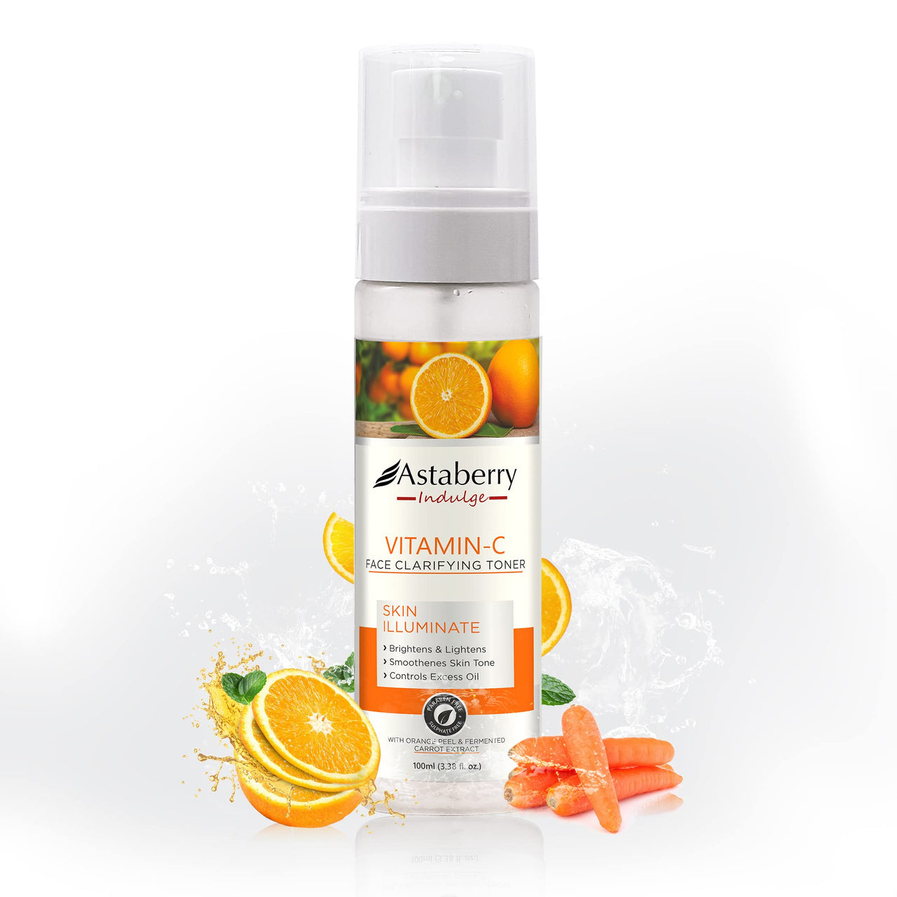 Astaberry Indulge Vitamin C Face Toner For Glowing Skin|Toner For Oily & Dry Skin|Hydrates The Skin|With Orange Peel & Fermented Carrot Extract - 100 Ml