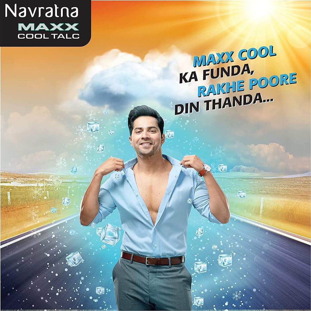 Navratna Maxx Cool Talc | Talcum Powder | Body Odour Protection & Strong Cooling Effect | Long Lasting Freshness & Fragrance, 400gm