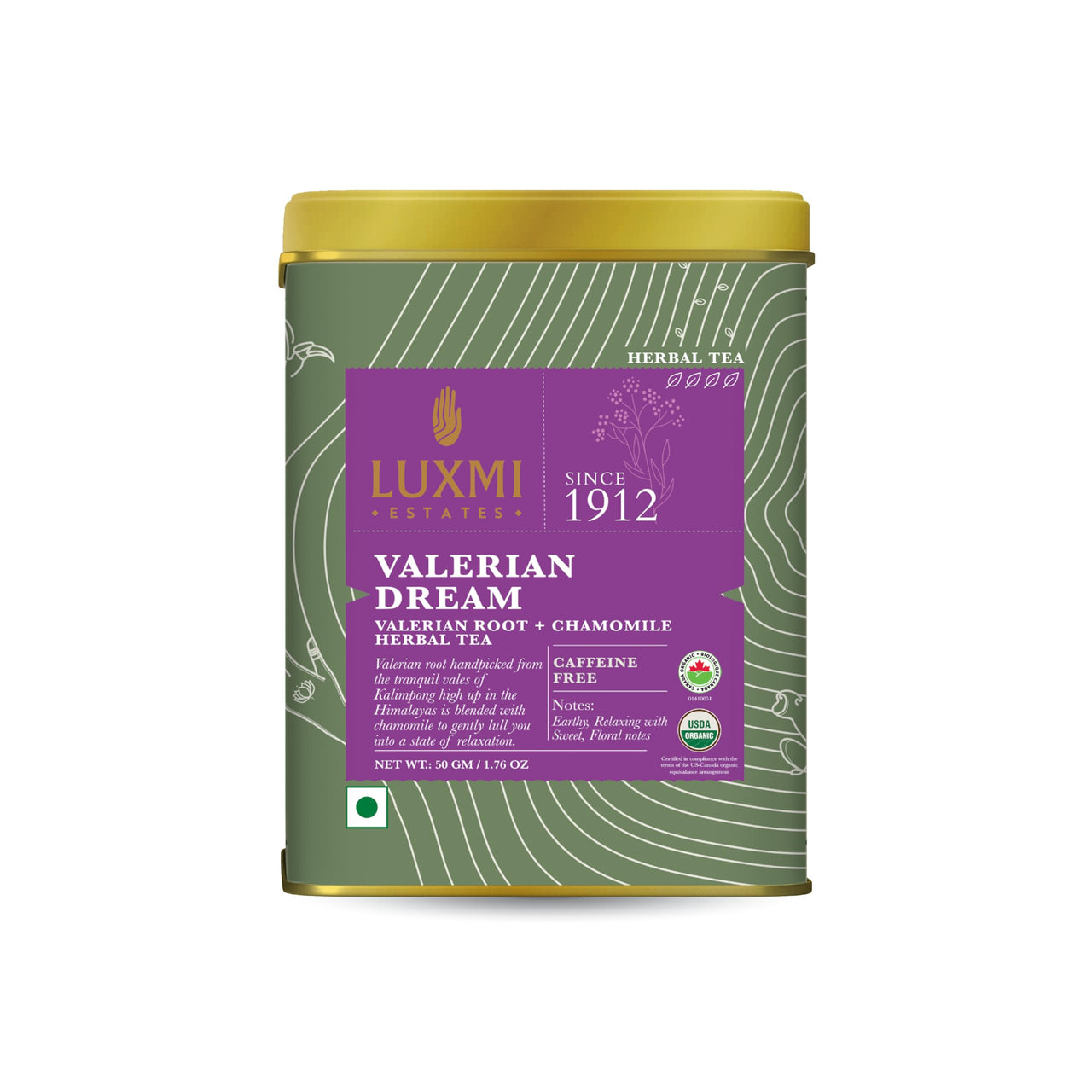 LUXMI Estates Sleep Tea With Valerian Root 50 gram Tin Pack, With Chamomile, Lavender & Valerian Root | Caffeine Free Tea Bags For Insomnia Anxiety & Stress Relief, Relaxation, Restful and Peaceful Sleep With Wellness Herbal Tea, 25 Cups